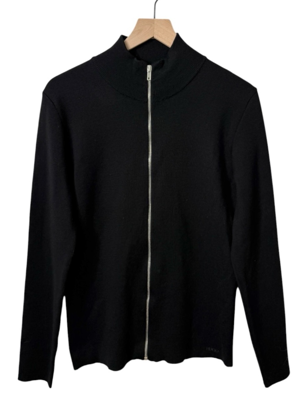 Hugo Boss Wool Full Zip Long Sleeve Mock Neck Sweater Black Men’s Size Medium